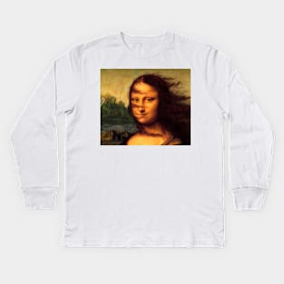 Funny Mona Lisa wind in hair Kids Long Sleeve T-Shirt